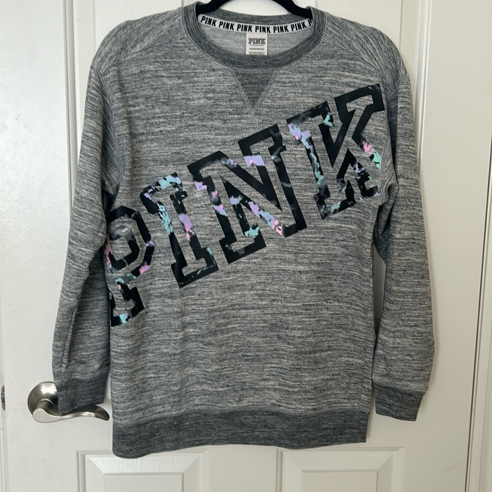 Victoria Secret - PINK brand speckled grey crew neck sweater XS